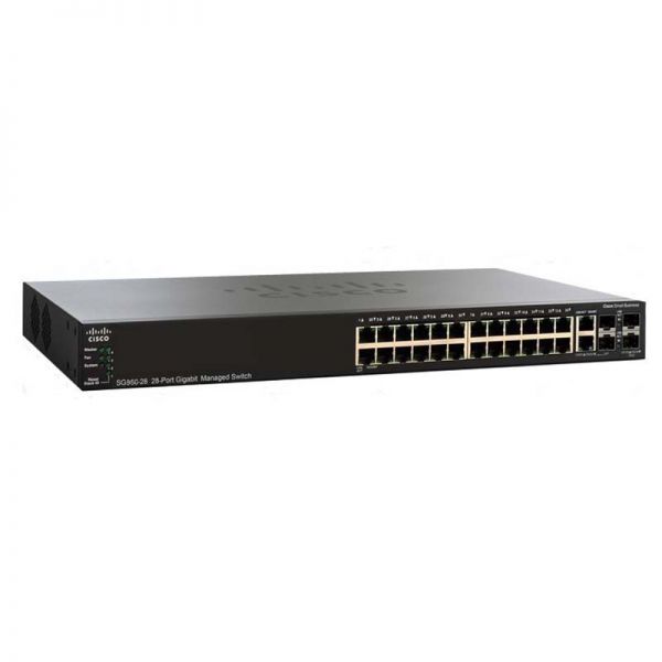 SG350-28MP - Cisco 350 Series Managed Switches 24 10/100/1000 ports (24 PoE+ ports with 382W POE), 2 Gigabit copper/SFP combo + 2 SFP ports